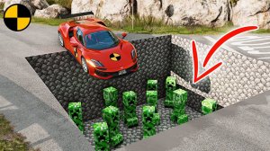Автомобили VS Яма с Криперами из Minecraft | BeamNG Drive