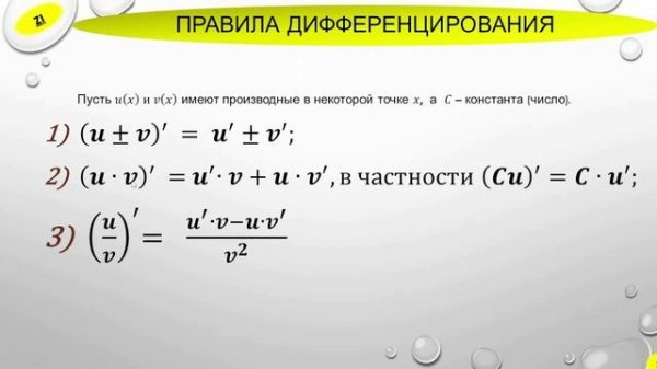 Производные элементарных функций Правила дифференцирования