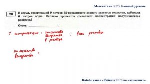 ЕГЭ. Математика. Базовый уровень. Задание 20. В сосуд, содержащий 9 литров 35-процентного водного