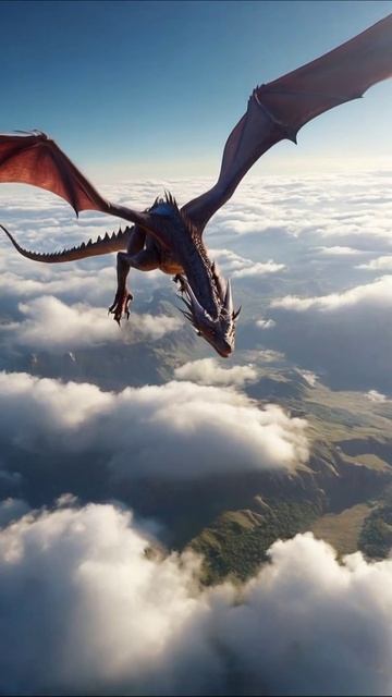 Летающий дракон над облаками #дракон #фантастика #приключения