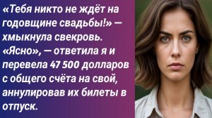 Истории для Вас/«Тебя никто не ждёт на годовщине свадьбы!» — хмыкнула свекровь. «Ясно» ответила я..