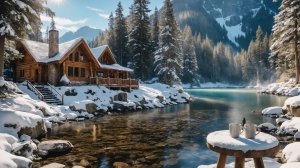 Зимнее утро в домике у горного озера. ❄️ Мирное пение птиц и звуки природы.