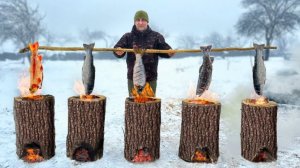 Поймал и приготови форель внутри брёвен.