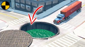 Cars vs Big Open Manhole  BeamNG.Drive