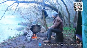 Бушкрафт лагерь. Поймал и приготовил. Ночевка в укрытии из Тарпаулина