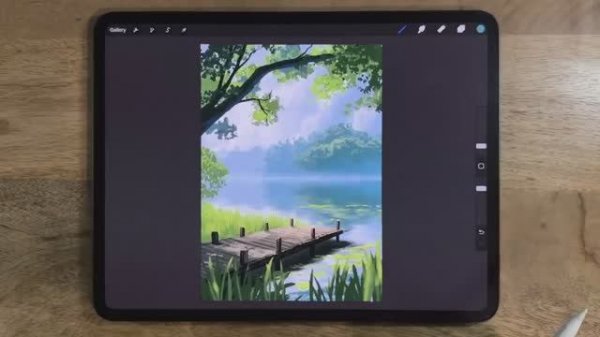 PROCREATE Landscape Drawing Tutorial in EASY STEPS - LAKE JETTY