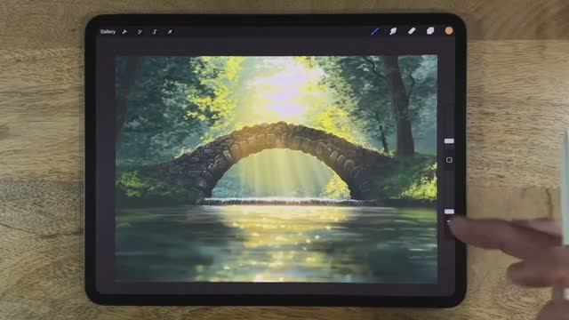 EASY PROCREATE Landscape Drawing Tutorial - Spring Bridge смотреть онлайн