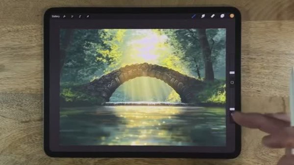 EASY PROCREATE Landscape Drawing Tutorial - Spring Bridge
