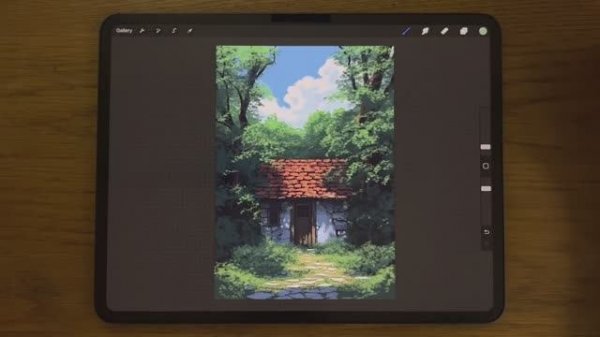 PROCREATE Landscape DRAWING Tutorial in EASY Steps - Secret Forest Hut by James Julier