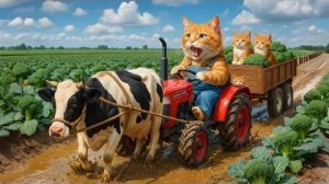 Мама-Кошка Подстригает мех на ферме и Шьет Тигровую шапочку Для Котят Дома🐾🎩🐯