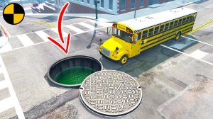 Cars vs Open Manhole Covers  BeamNG Drive