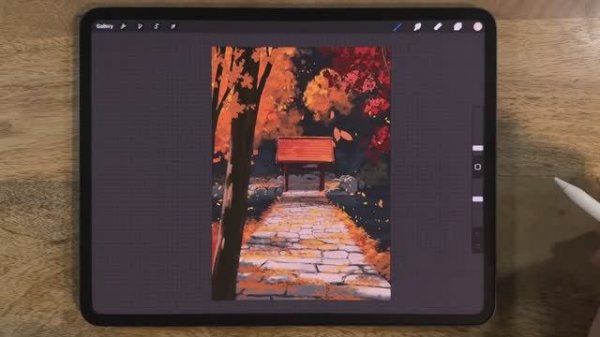📹 PROCREATE ANIME style DRAWING Tutorial - Fall Bridge Landscape