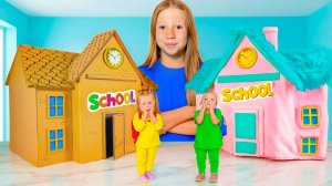 Настя и друзья в челлендже картонная школа против пушистой школы