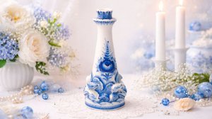 Подсвечник "Бутылка", гжельский фарфор