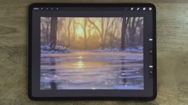 📹 EASY PROCREATE Landscape DRAWING Tutorial in EASY steps - Morning Ice