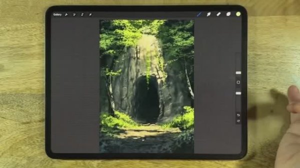 EASY PROCREATE Landscape Drawing Tutorial - Woodland Cave