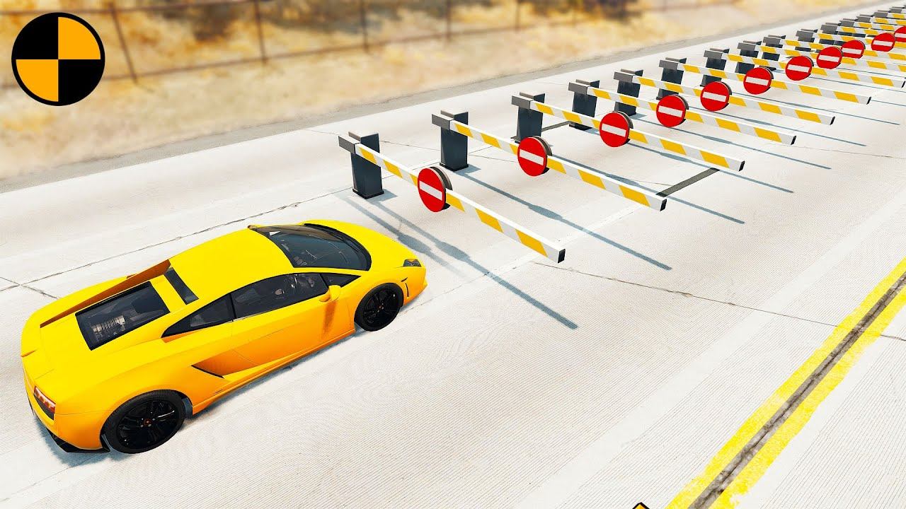Experiment Cars Vs 10 Barrier Gates - BeamNG.drive