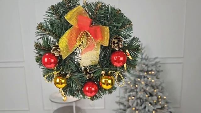 Венок ЛЕСНОЙ золотой с красным, 20 см, С282-кр