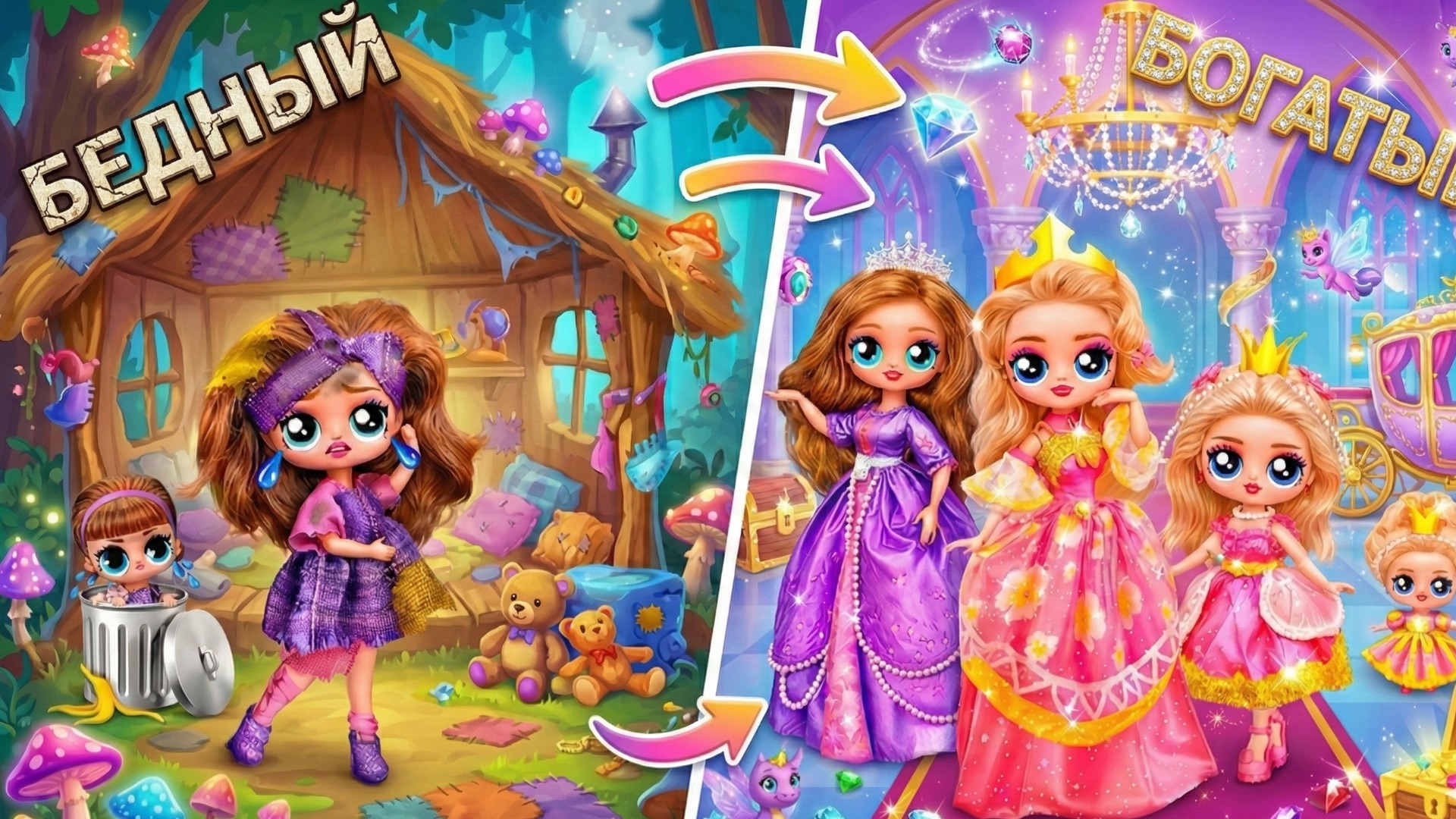 Бедная и богатая девочки растут вместе в королевской семье! 32 идеи для кукол ЛОЛ ОМГ! смотреть онлайн