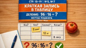 Математика 3 класс 2 часть Стр. 18 (19) №5, №7 | Краткая запись в ТАБЛИЦУ + деление методом подбора