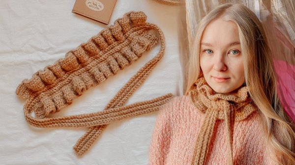 Шарф с рюшами крючком | Мастер-класс для начинающих