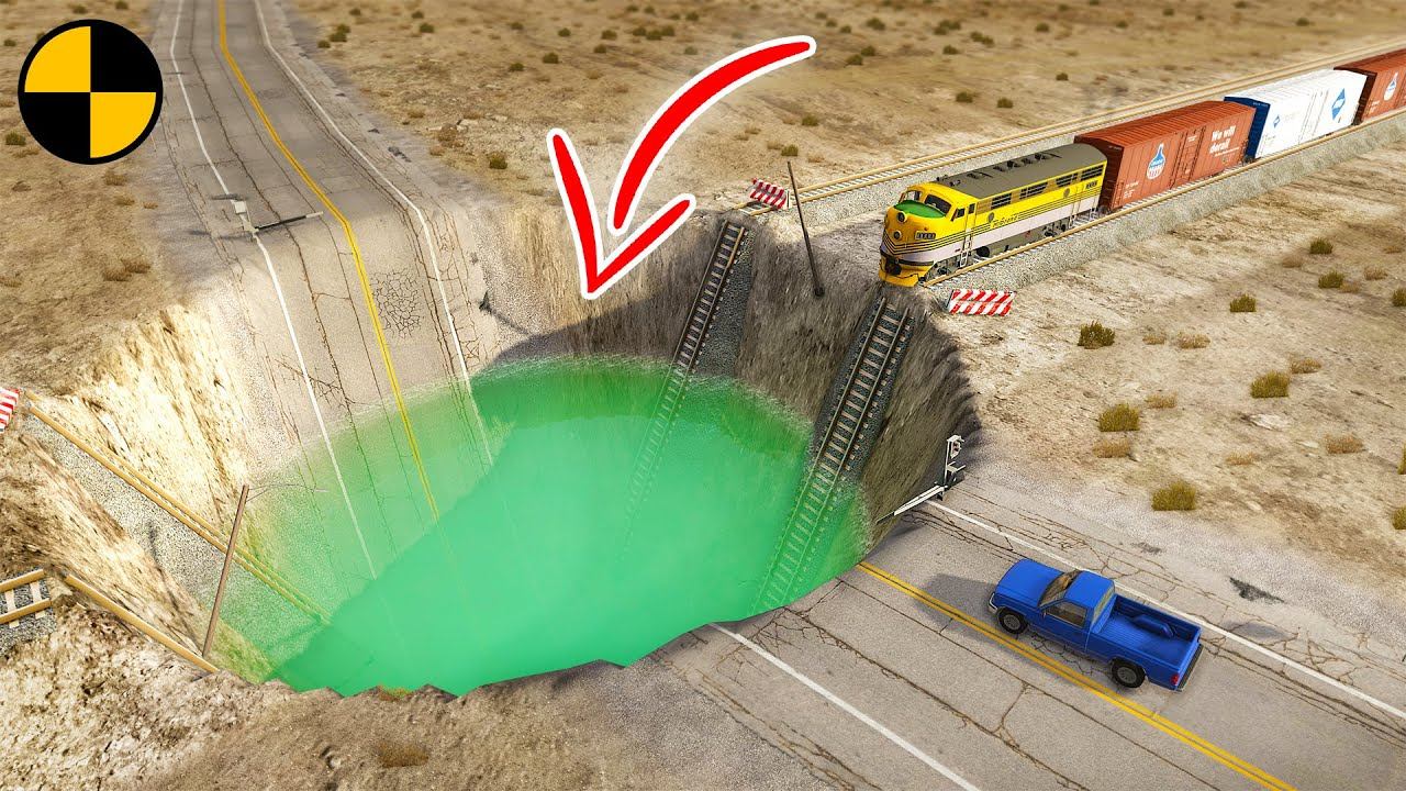 Cars Vs Huge Pit  BeamNG Drive