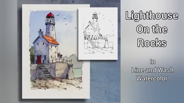 Lighthouse on the Rocks, Line and Wash Watercolor. Great for beginners by Peter Sheeler смотреть онлайн