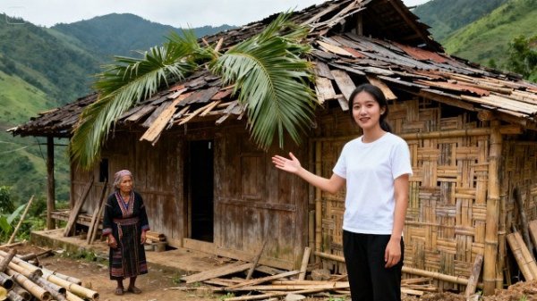 Молодая девушка потихоньку восстанавливает старый разрушенный дом для одинокой одноглазой бабушки