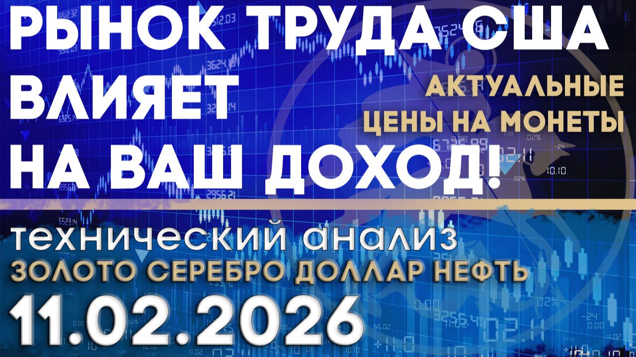 Рынок труда США влияет на доход инвестора. Анализ рынка золота, серебра, нефти, доллара 11.02.2026 г смотреть онлайн