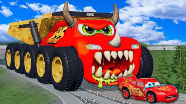 Мульт игра про тачки и Молнию Маквина. Спасаемся от тачки-монстра