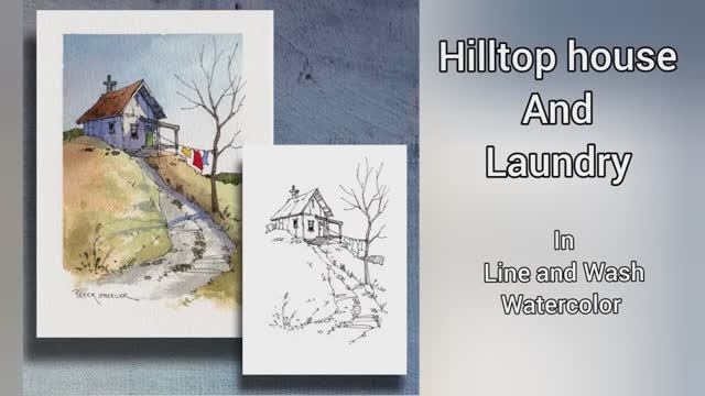 Line and Wash Watercolor of an hilltop Farmhouse and Laundry смотреть онлайн