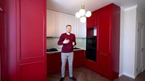 Яркая кухня с красными фасадами . Обзор №18