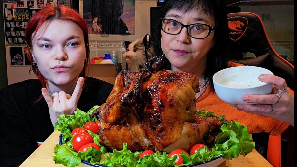 Мукбанг | Курица гриль домашняя, Соус | Обжор Асмр