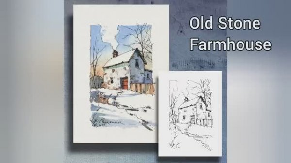 An Easy and fun Line and Wash Watercolor of an Old Stone Farmhouse in winter. Peter Sheeler