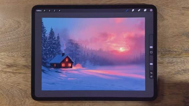 PROCREATE Landscape DRAWING Tutorial in EASY steps - Snow Cabin смотреть онлайн