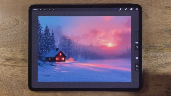PROCREATE Landscape DRAWING Tutorial in EASY steps - Snow Cabin