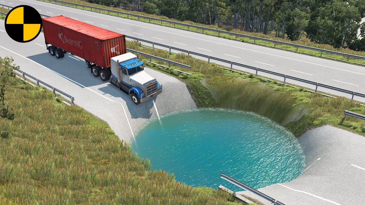 Cars Vs Giant Water Pit  BeamNG.Drive