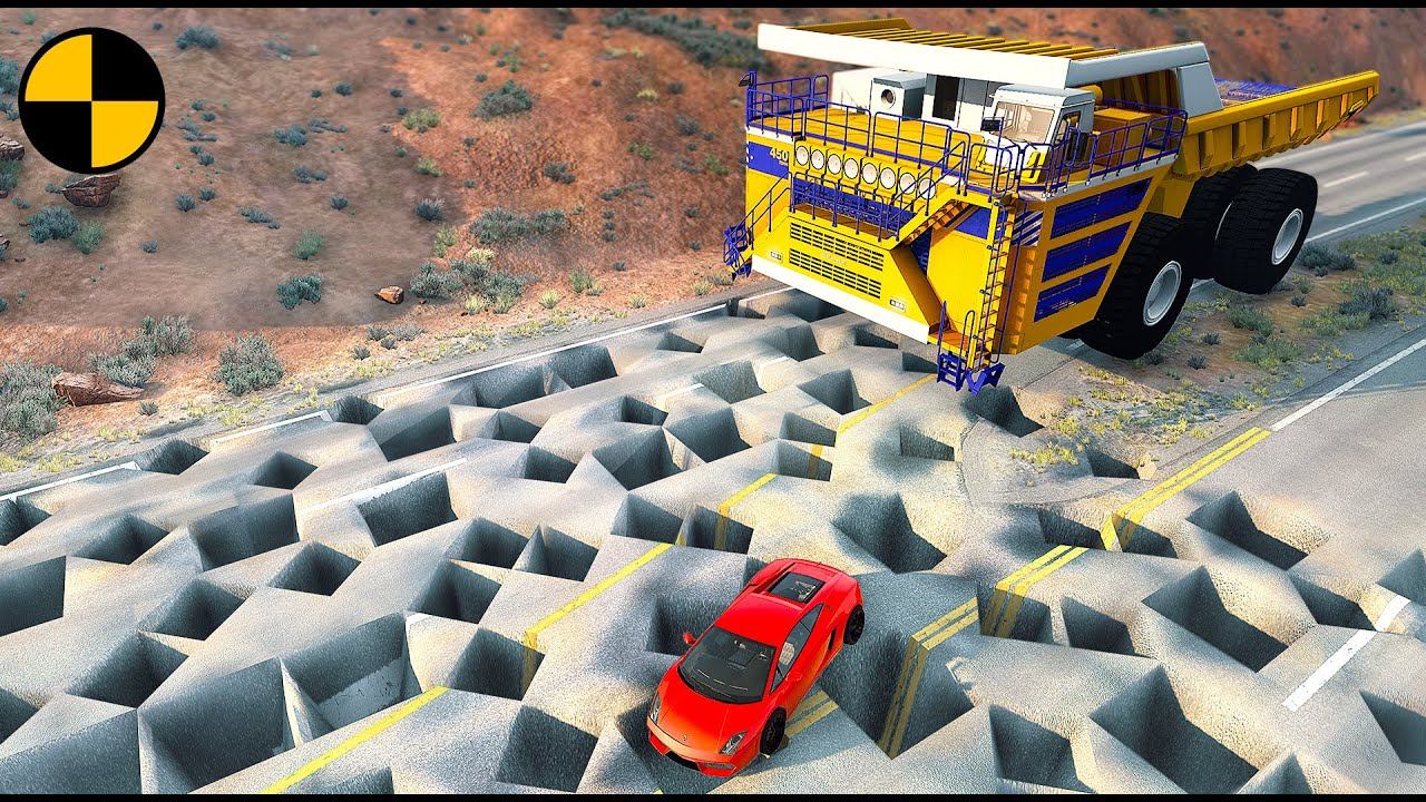 Cars Vs 100 Potholes - BeamNG Drive