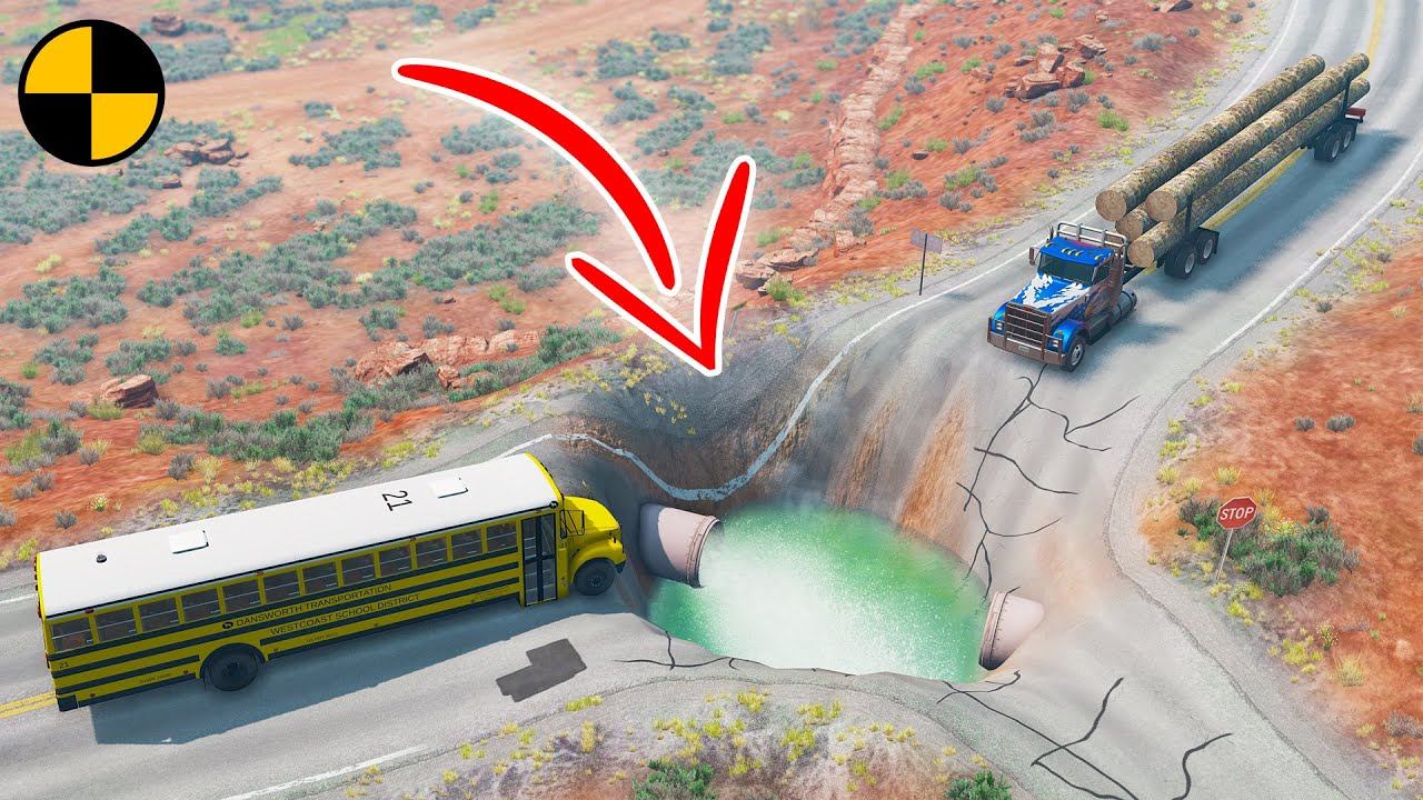 Cars Vs Water Pothole BeamNG Drive