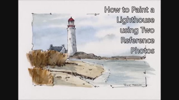 Paint a Lighthouse using reference photos. Line and wash watercolor. Easy to follow. Peter Sheeler