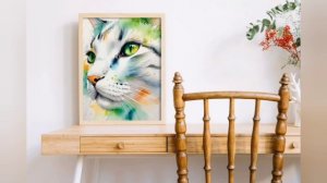 Набор постеров для печати «Мятная кошка. Акварельный триптих»