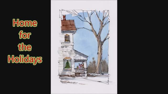 "Home for Christmas". Winter Farm house. Simple Line and Wash watercolor. Peter Sheeler смотреть онлайн
