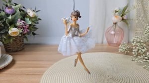 Ёлочная игрушка БАЛЕРИНА - СНЕЖНАЯ ФЕЯ С ПТИЧКОЙ, полистоун, тюль, 14 см, 1078496-1
