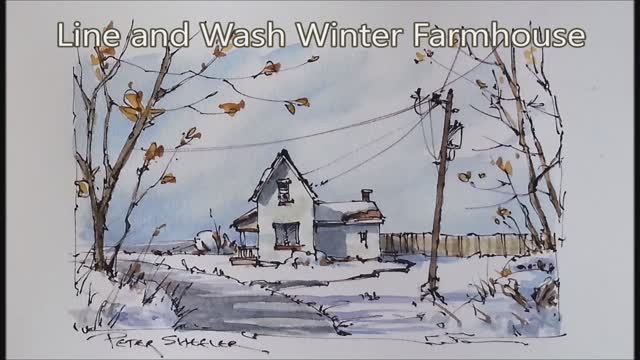 Winter farmhouse Line and Wash Watercolor. Quick and easy style. Peter Sheeler смотреть онлайн