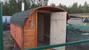 Баня бочка "Квадро" 4.5 метра с козырьком купить в Сарове.