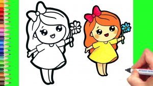 Мультик - раскраска для детей ДЕВОЧКА С ЦВЕТКОМ. Учимся вместе как нарисовать ДЕВОЧКУ / РИСОВАШКА ТВ