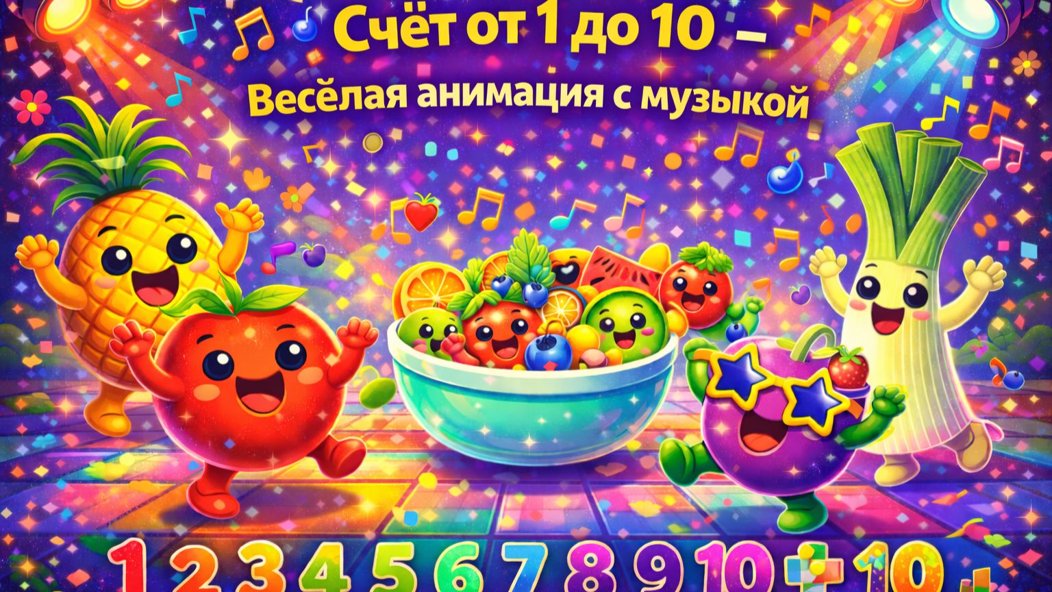 Фруктовый салат зажигает и учит считать! 🥗🎶 Считайте сколько каждого фрукта и овощи! смотреть онлайн