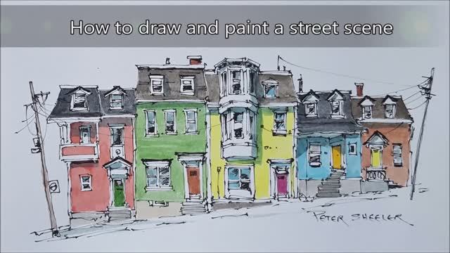 New Line and Wash Watercolor Tutorial, Colorful Row Houses in St John's, Newfoundland смотреть онлайн