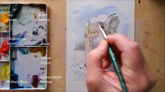 Paint a snow covered mailbox, Line and wash watercolor, Peter Sheeler смотреть онлайн