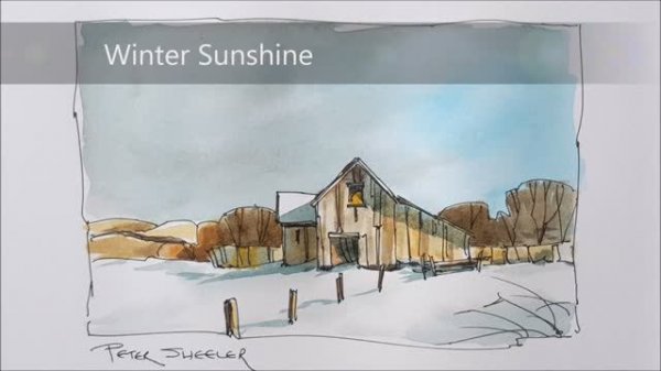 A line and wash tutorial of a Barn in Winter Watercolor. Simple and fun. With Peter Sheele